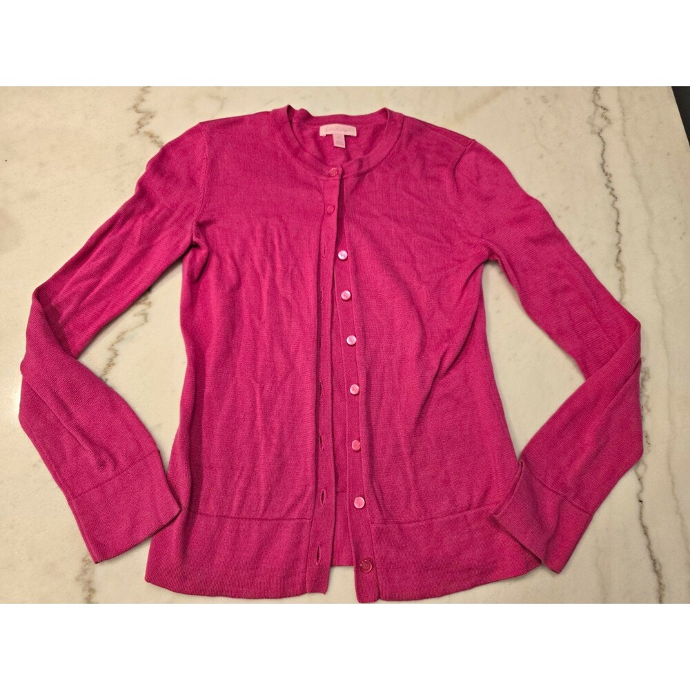 Lilly Pulitzer Womens XS Pink Solid Knit Cotton Button Front Cardigan Sweater